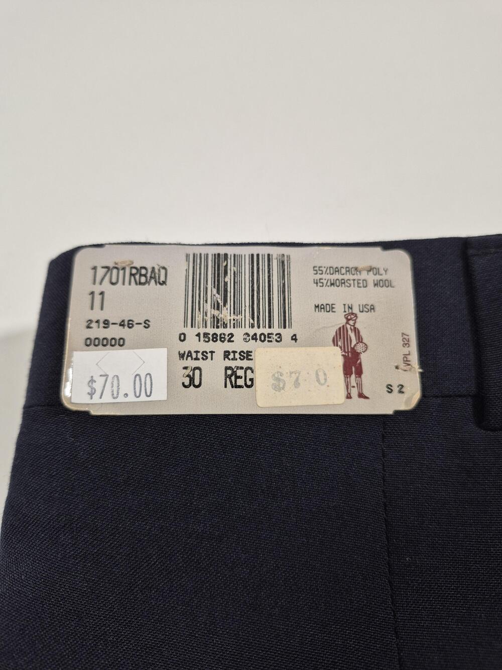 VTG Racquet Club Dress Pants Mens 30x36 Blue Wool Poly Flat Front Unhemmed NWT - Picture 4 of 11